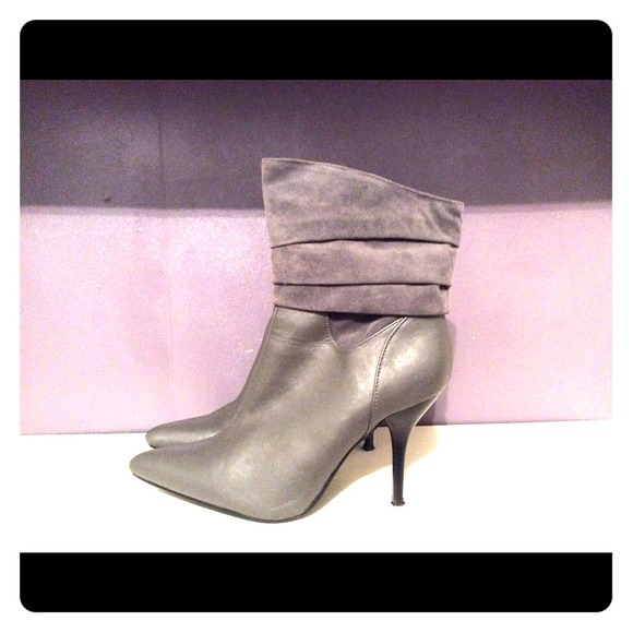 Gray Booties, Suede Top, Leather Bottom