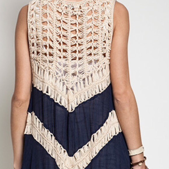 ❌SOLD OUT ❌ ! Boho Chic ~ Navy Crochet Vest - Picture 2 of 2