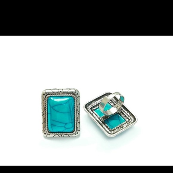 Adjustable turquoise square ring