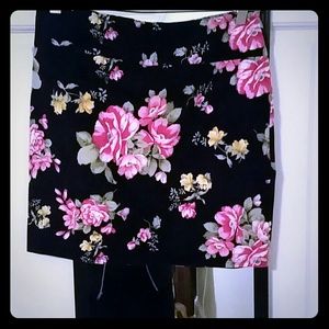 Black Floral Print Skirt