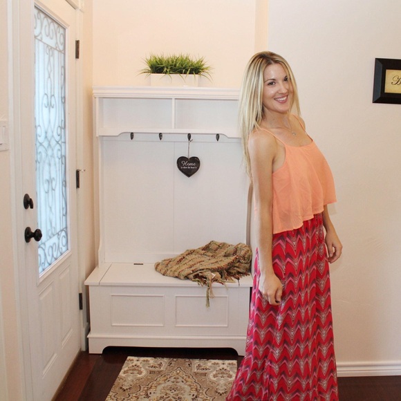 CLEARANCE π Maxi Dress with Flounce Top & Chevron - Picture 2 of 3