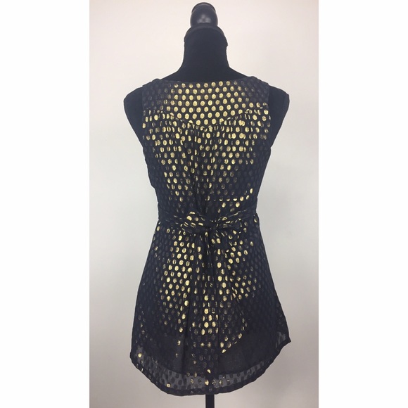 Blue & Gold French Connection Polka Dot Silk Babydoll Top - Picture 2 of 4