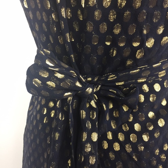 Blue & Gold French Connection Polka Dot Silk Babydoll Top - Picture 3 of 4