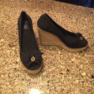 Tory Burch peep toe wedges