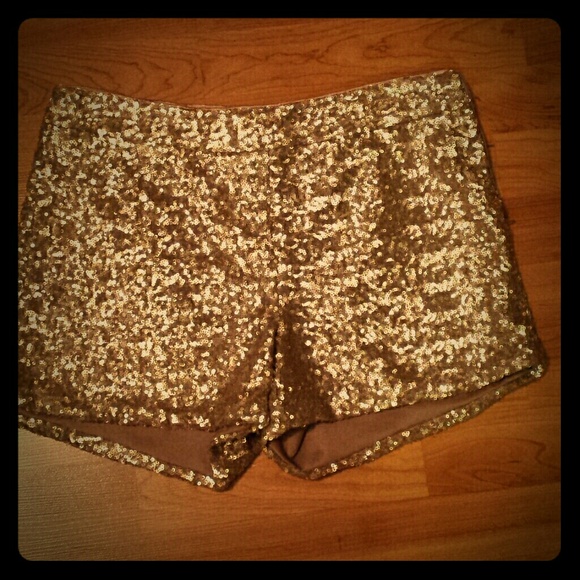 Gold sequins shorts.