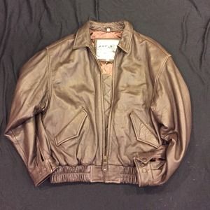 Men's Leather Bomber Jacket - Large