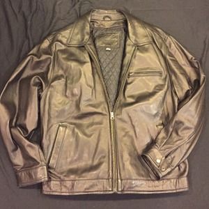 Men's Black Leather Jacket - Large