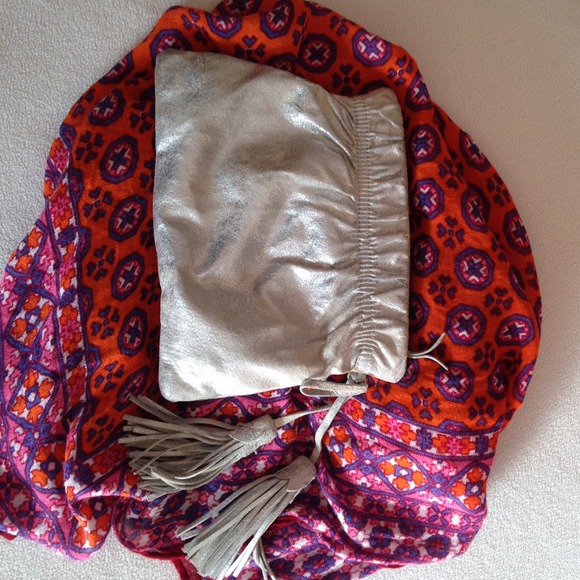Silver leather clutch