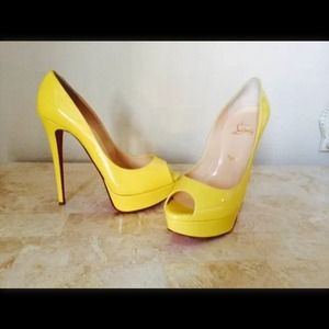 Christian Louboutin lady peep patent pumps canary