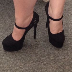 Black velvety Mary Jane stilettos