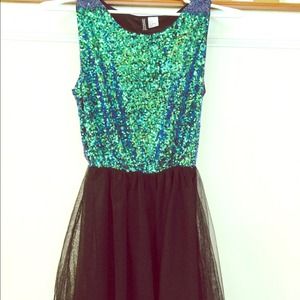 Omg blue green sparkle sequins cocktail dress NEW