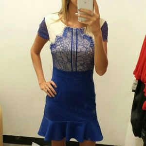 TeezeMe blue and cream dress