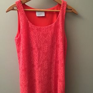 Adorable coral sleeveless eyelet dress !