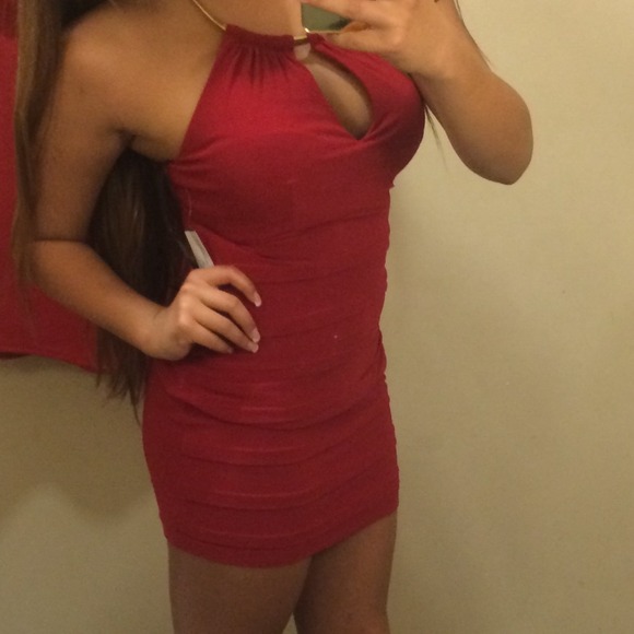 Red open cut dress