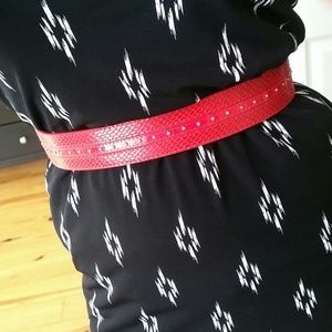 WHBM Red Snakeskin Studded Belt