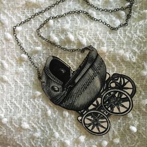 Baby Carriage Black + White Pictoral Necklace.