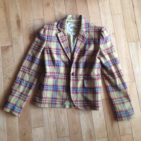 Plaid wool blend fitted blazer
