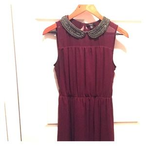 Embellished collar maroon Zara dress