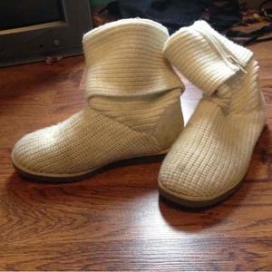 Fold over cream colored sweater boots