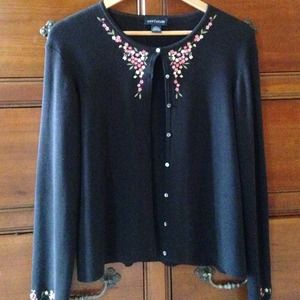 Ann Taylor black cardigan with floral detail