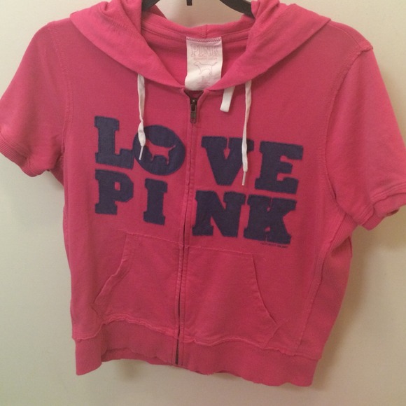 LOVE PINK short sleeved zip up hoodie