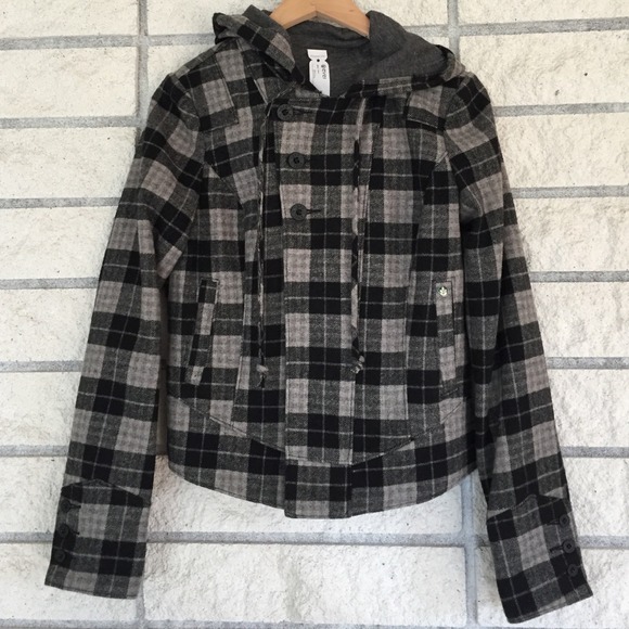Ever Jackets & Blazers - Ever Plaid Rhuddlan Wool Pleat Back Hooded Jacket