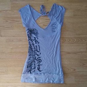 Gorgeous tunic length top with exposed back