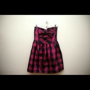 Red Violet Plaid Strapless Dress