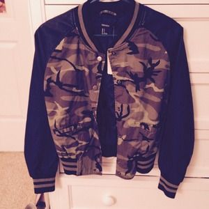 camouflage + leather jacket