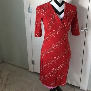 Red and pink floral dress Made In USA