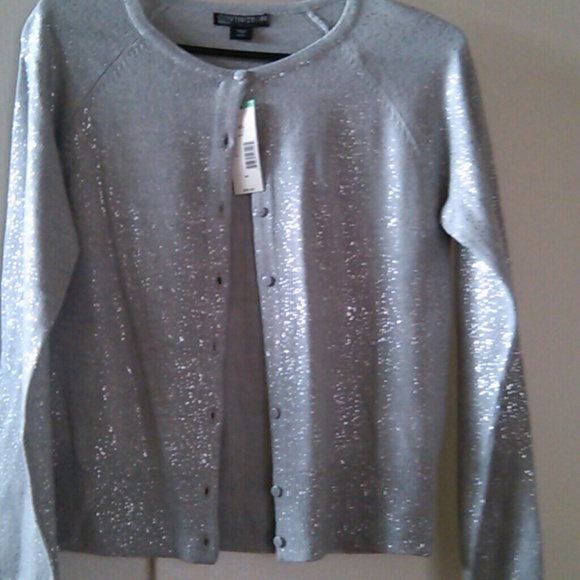 Gray and silver cardigan sweater