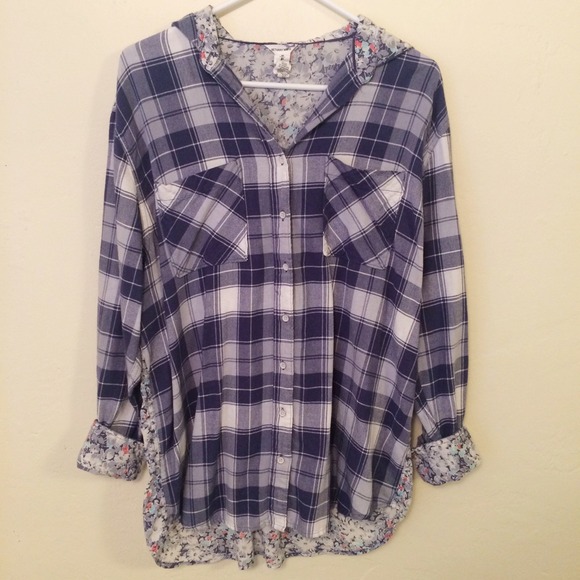❌sold❌Bethany Mota Navy Flannel Shirt w/ Hoodie