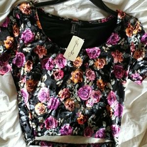 Velvet floral crop top