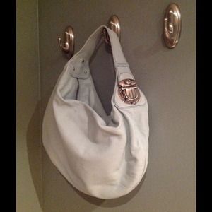 Marc Jacobs Light Blue Leather Zip Top Hobo Bag.