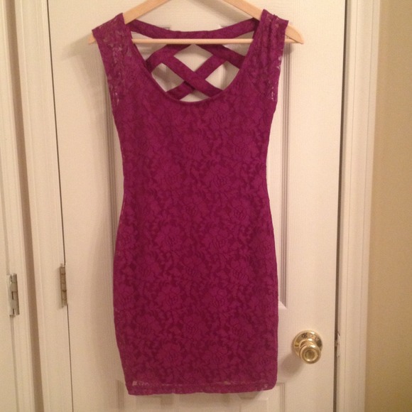 Plum Lace Fitted Mini Dress