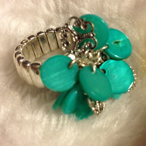 Ring turquoise & silver color stretchable