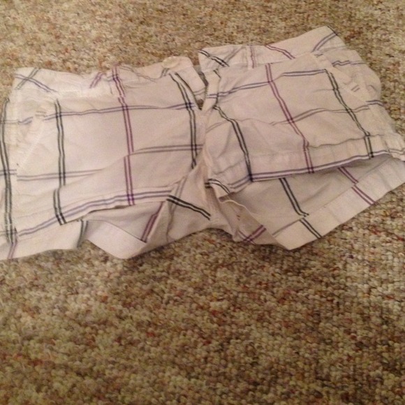 White Shorts with purple and grey stripes