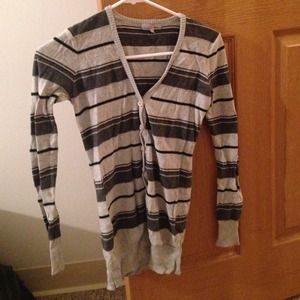 Light grey and dark grey striped sweater