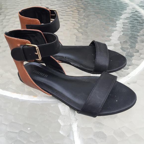 Black with brown ankle strap sandals