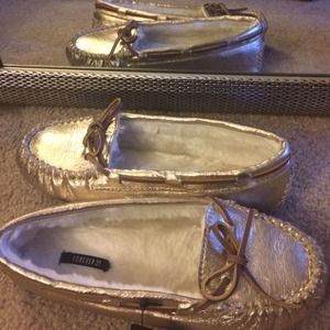 Gold fur lined slippers