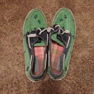 ⚓️Sperry Boat shoes!! Green with navy anchors⚓️