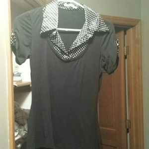 Black shirt with polka-dot collar