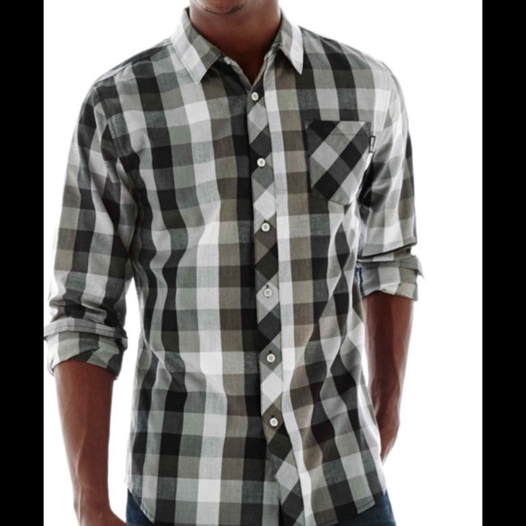 Plaid button down long sleeve collar shirt