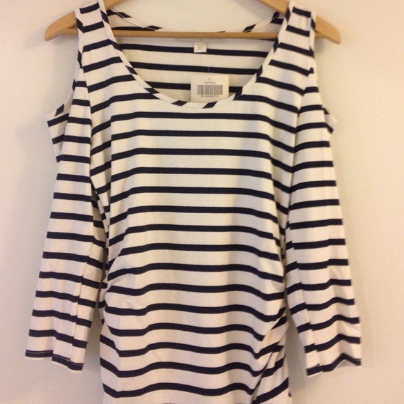 last 1  💙 Sexy Ruched Striped cold shoulder Top💙 - Picture 2 of 4