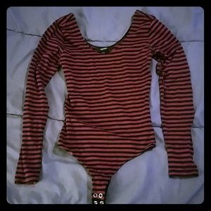 Red and Black Striped Bodysuit