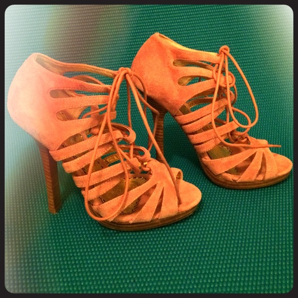 BEBE mauve suede lace up heels. - Picture 1 of 3