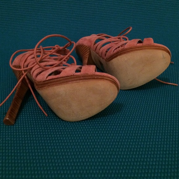 BEBE mauve suede lace up heels. - Picture 2 of 3