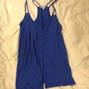 Blue racer back button up tank