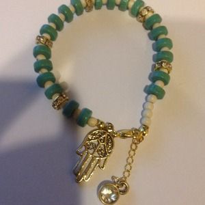 Genuine turquoise and crystal hamsa bracelet