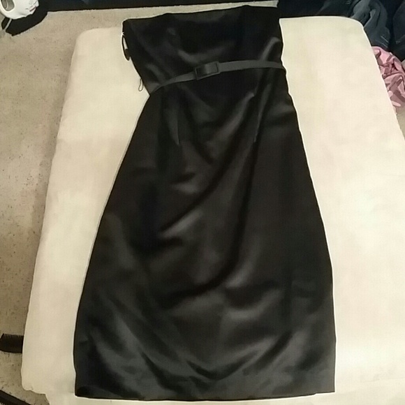 Black strapless belted dress